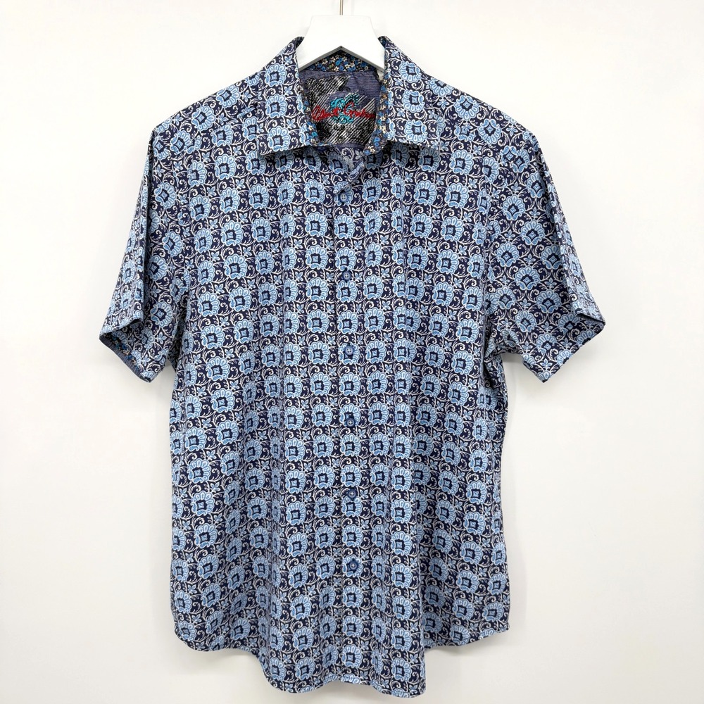 Robert Graham Shirt Mens Large Short Sleeve Classic Fit Contrast Trim Riviera